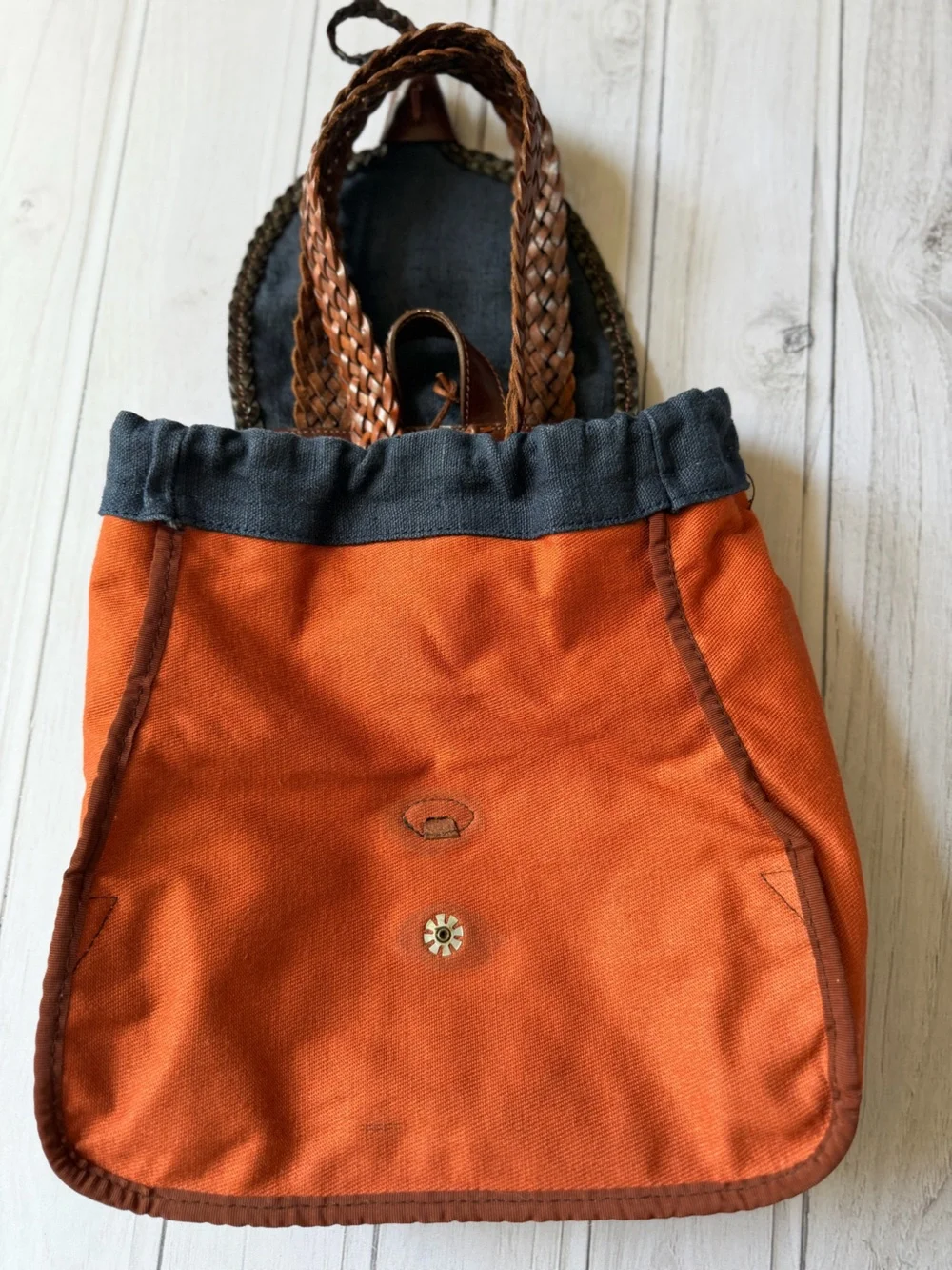 Vintage Banana Republic made in Italy blue texture canvas & leather rucksack